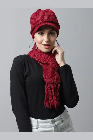 Loom Legacy Women Red Visor Cap With Muffler