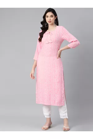 PIROH Women Pink & White Bandhani Printed Gotta Patti Kurta