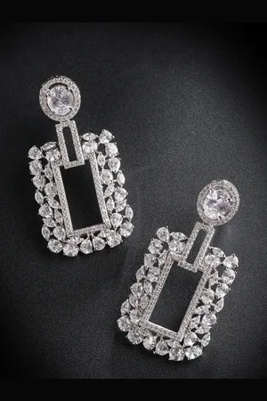 Priyaasi Women Silver-Toned & White American Diamond Studded Classic Drop Earrings