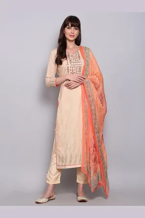 Stylee Lifestyle Beige & Orange Printed Unstitched Dress Material