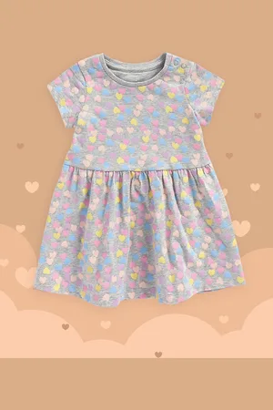 Mothercare Girls Grey Heart Printed Pure Cotton Fit & Flare Dress