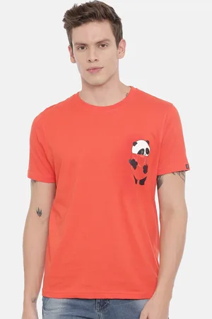 Bushirt Men Orange Solid Round Neck T-shirt