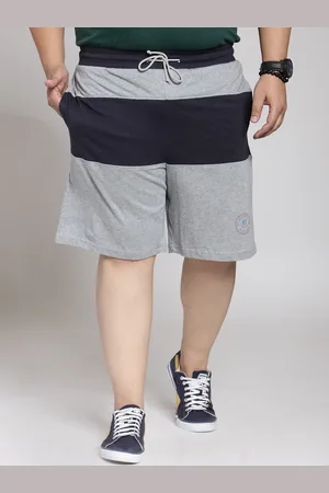 Pluss Men Grey & Navy Blue Colourblocked Slim Fit Regular Shorts