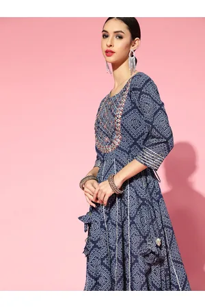 Ishin Women Blue Bandhani Printed Indigo Anarkali Kurta