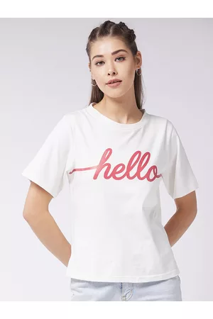 Miss Chase Woman White Typography Printed Applique T-shirt