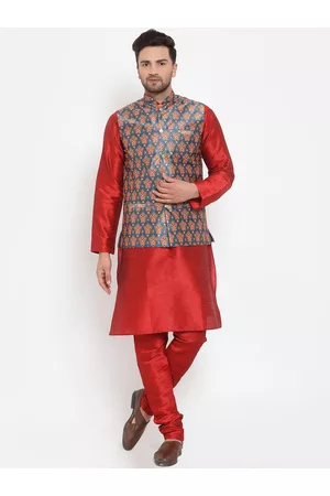 Kraft Men Kurta with Churidar & Printed Nehru Jacket