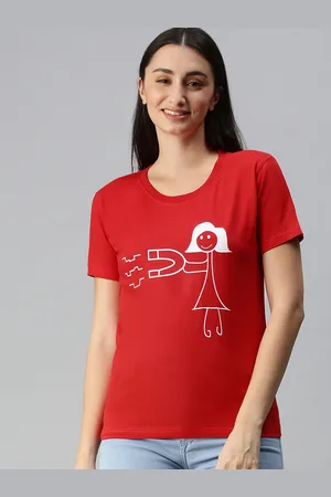 BRATMA Women Red & White Printed T-shirt