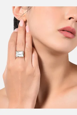 Ami Gold-Plated White Stone-Studded Adjustable Finger Ring