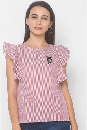 Globus Women Red Striped Regular Top