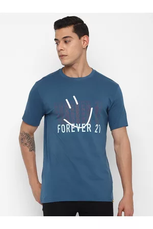 Forever 21 Men Blue Typography Printed T-shirt