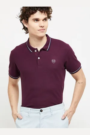 Max Collection Men Burgundy Polo Collar T-shirt