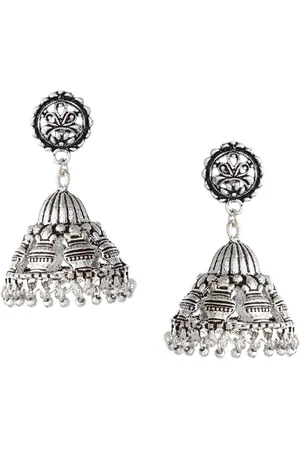 Silvermerc Designs Silver-Toned & Black Contemporary Jhumkas