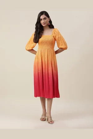 Fabindia Yellow & Pink Ombre Dyed Midi Dress
