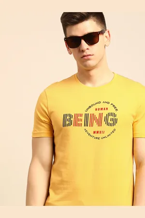 Being Human Men Yellow Typography Printed Pure Cotton T-shirt