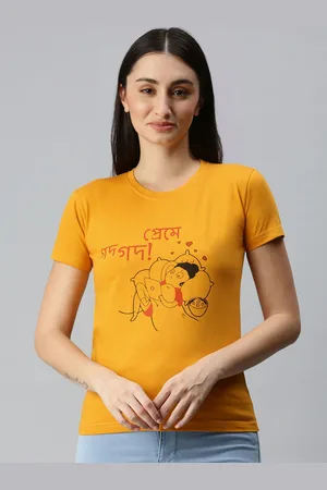 BRATMA Women Mustard Yellow & Black Printed T-shirt