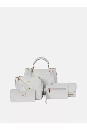 Bagsy Malone Women Grey Set of 5 Textured PU Structured Handheld Bag