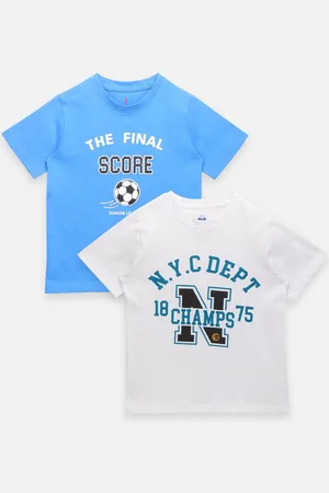 LilPicks Boys Grey & Blue Typography Printed T-shirt Pack Of 2