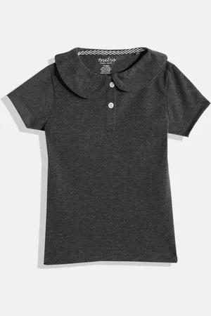 METRO KIDS COMPANY Girls Grey Melange Polo Collar T-shirt