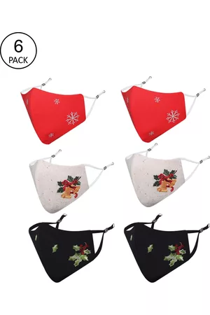 Masq Women Pack of 6 Embroidered 4-Ply Reusable Pure Cotton Cloth Masks
