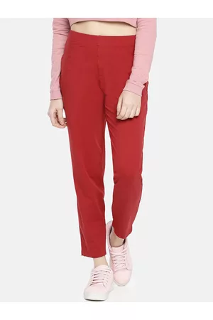 Dollar Missy Women Red Straight Fit Solid Cigarette Trousers
