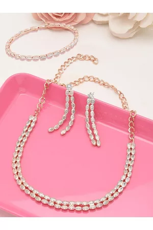 Zaveri Pearls Rose Gold-Toned White Cubic Zirconia Studded Jewellery Set