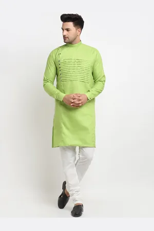 Kaifoo Men Green Yoke Design Kurta with Pyjamas
