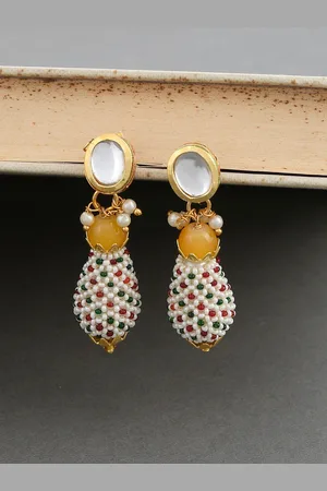 Silvermerc Designs Gold-Toned & White Teardrop Shaped Drop Earrings