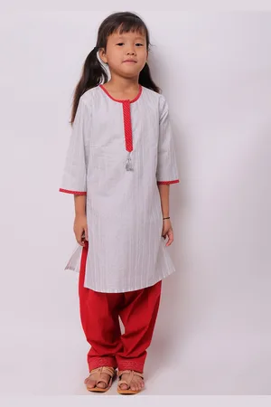 My Little Lambs Girls White Pure Cotton Kurta with Churidar