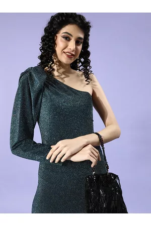 ATHENA Women Stylish Blue Embellished Asymmetry Dress