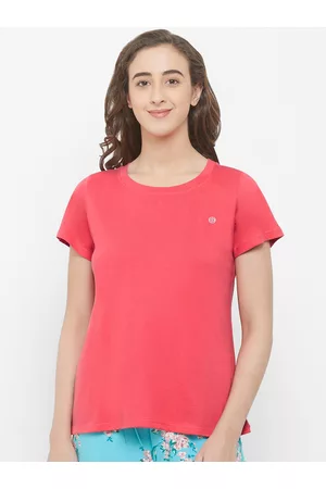 Soie Women Coral Pink Solid Lounge T-Shirt NT-122