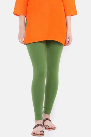 Dollar Missy Solid Olive Slim Fit Ankle Length Cotton Leggings