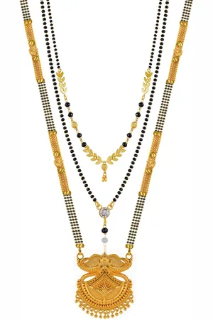 Brandsoon Set of 3 Gold-Plated Black Beaded Mangalsutras