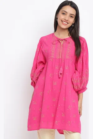 Fabindia Women Pink & Beige Printed Cotton Tunic