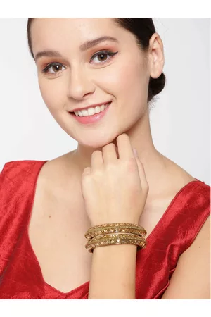 Priyaasi Set of 2 Peach-Coloured Antique Gold-Plated Stone-Studded Handcrafted Bangles