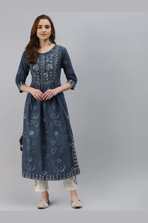 Divena World Women Blue Embroidered Regular Pure Cotton Kurta with Palazzos
