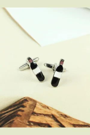 Tossido Men Black & Silver-Toned Printed Quirky Cufflinks