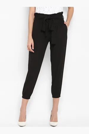 Color Cocktail Women Black Regular Fit Solid Crop Peg Trousers