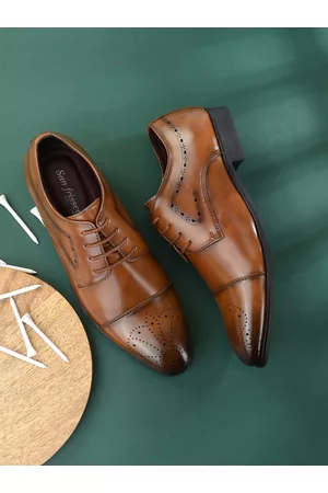 San Frissco Men Tan Faux Leather Formal Brogue Shoes