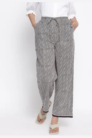 Fabindia Women Black & White Printed Parallel Trouser