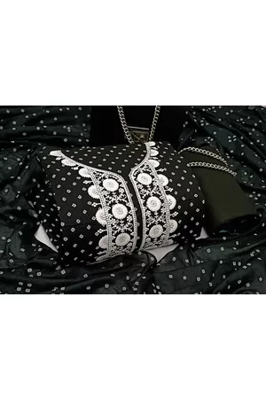 SALWAR STUDIO Women Black & White Printed Pure Cotton Unstitched Dress Material