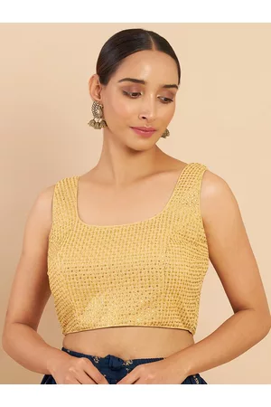 Soch Women Golden Embroidered With Sequins Saree Blouse