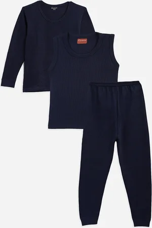 Kanvin Boys Navy Blue Self Design Thermal Set
