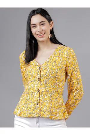 Tokyo Talkies Women Yellow Floral Printed Peplum Top