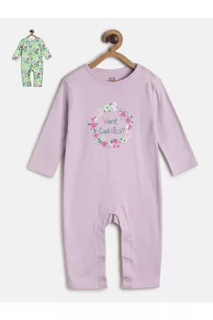 MINI KLUB Infant Girls Pack Of 2 Printed Pure Cotton Rompers