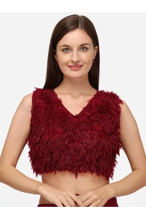 Fab Dadu Women Maroon Solid Saree Blouse