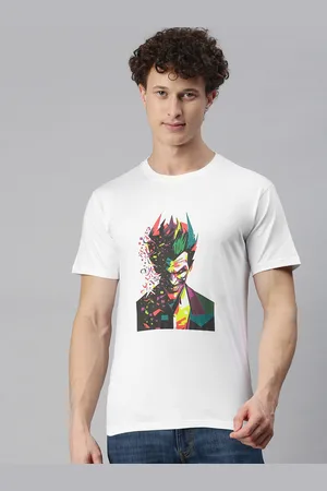 BRATMA Men White Graphic Joker Printed Round Neck Regular Sleeves Cotton T-shirt