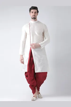DEYANN Men Off-White Solid Dupion Silk Straight Kurta