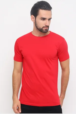 Bushirt Men Red Solid Round Neck Pure Cotton T-shirt
