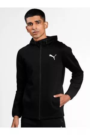 PUMA Men Black Solid Evostripe Full-Zip Slim Fit Hooded Track Sustainable Sweatshirt
