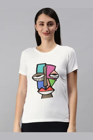 BRATMA Women White Graphic Print T-shirt